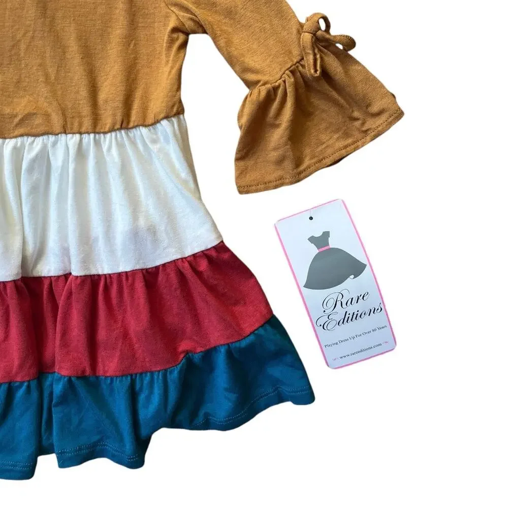 NEW Rare Editions Colorblock Dress Fall Colors Rayon Spandex Girl's Size 2T